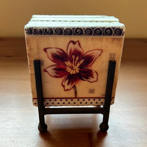 Beautiful set of coasters w/metal stand. - Picture 1 of 5